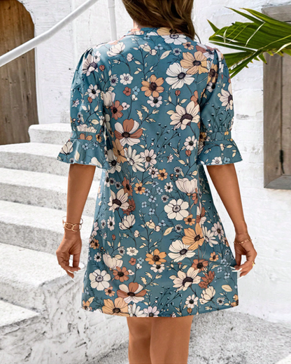 Floral V-Neck Print Dress