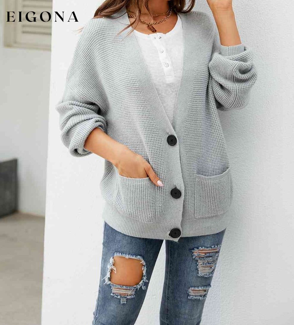 Button Up Drop Shoulder Long Sleeve Cardigan clothes Ship From Overseas X.X.W