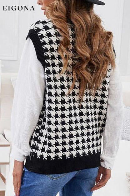 Houndstooth Button Front Sweater Vest clothes Ship From Overseas Sweater sweaters T*Y