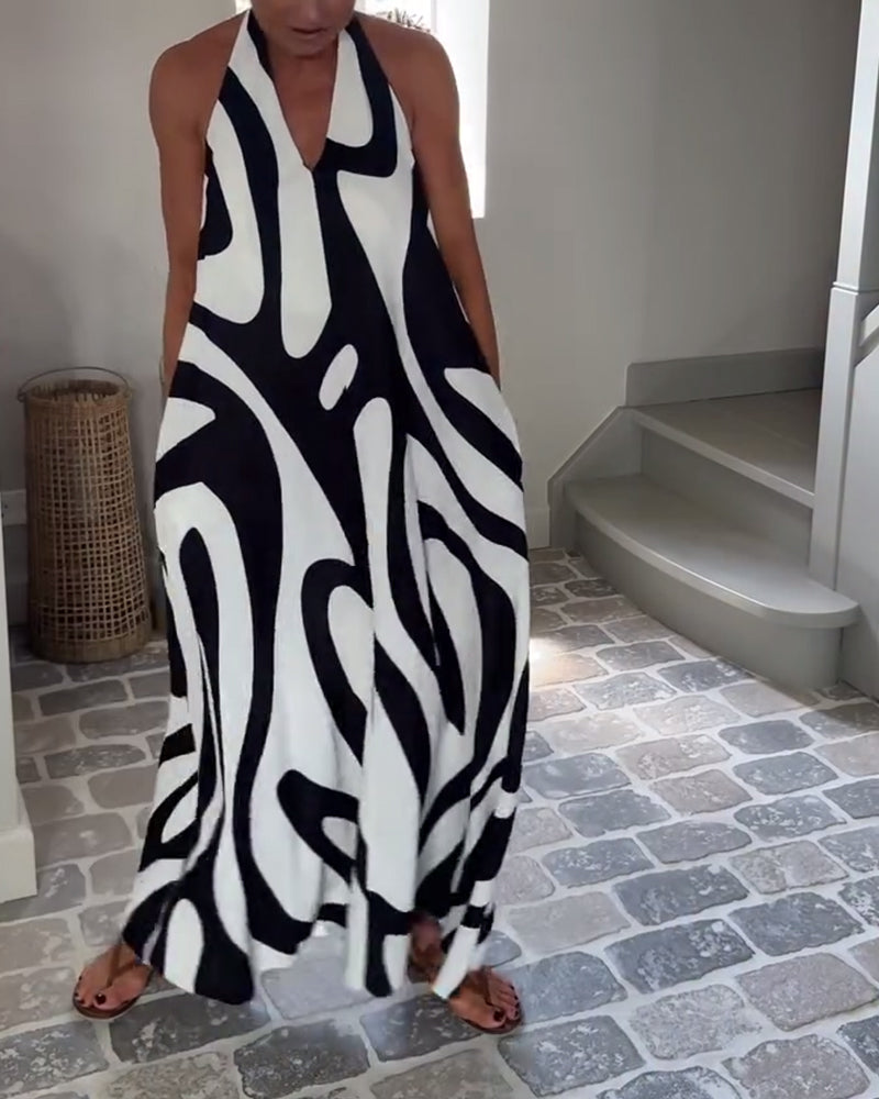 Temperament Halterneck Geometric Long Dress
