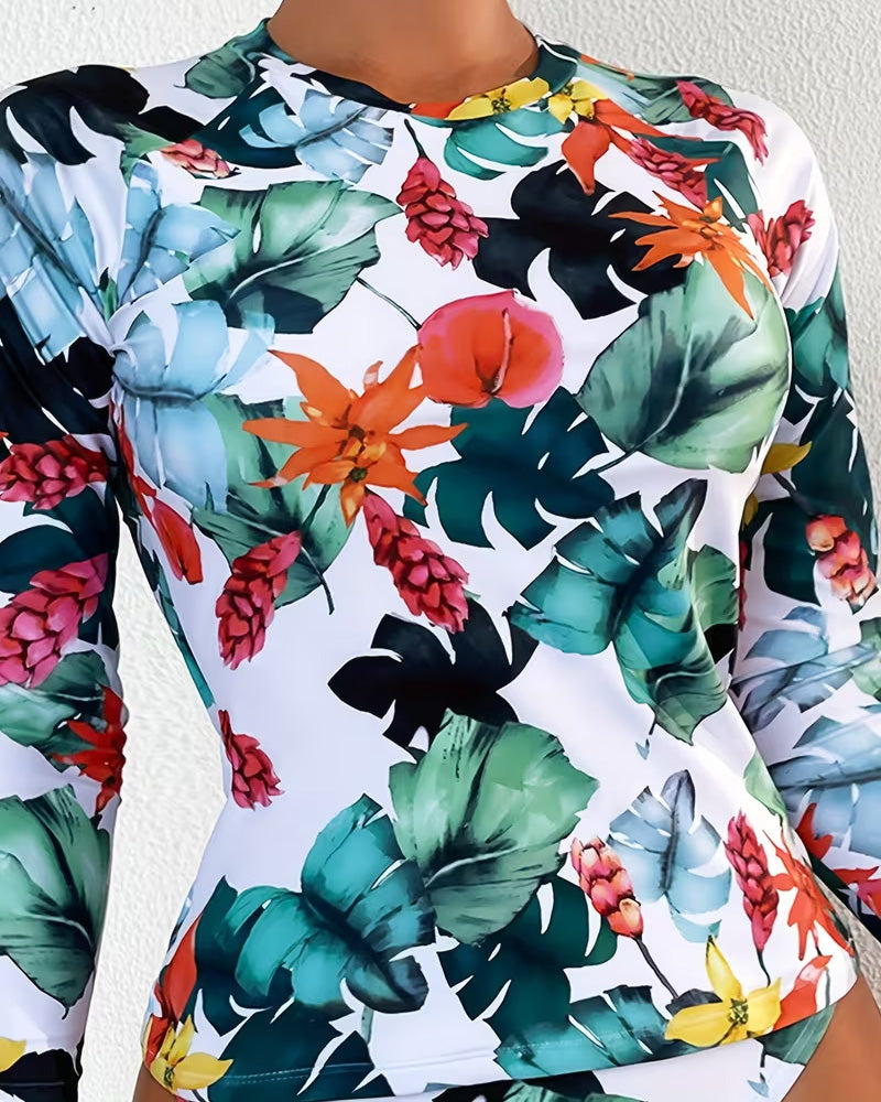 Sun-Proof Colorful Printed Triangle Tankini