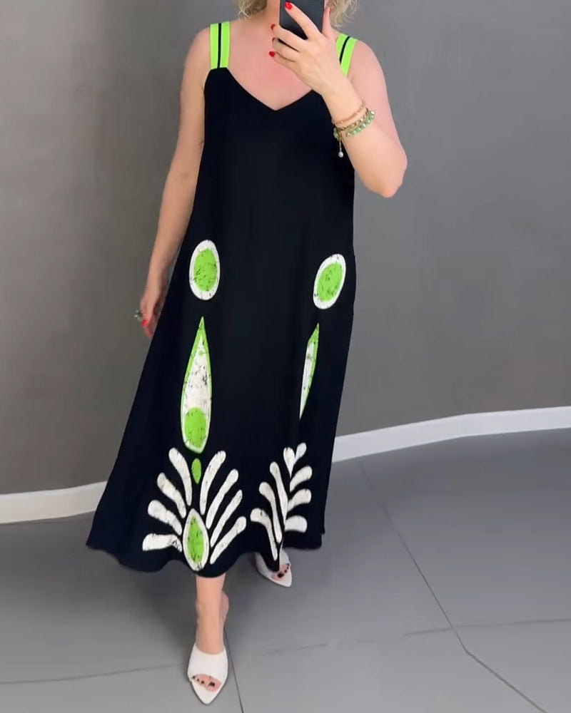 Loose Strap Printed Dress