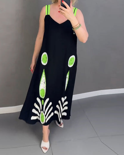 Loose Strap Printed Dress