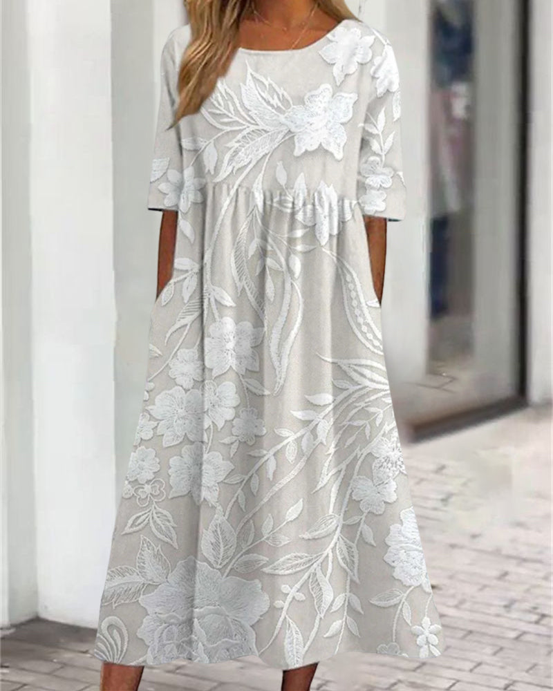 Abito a trapezio floreale con scollo tondo