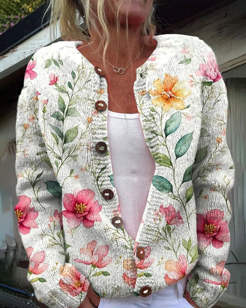 Floral button casual long sleeve cardigan 2024 f/w cardigans