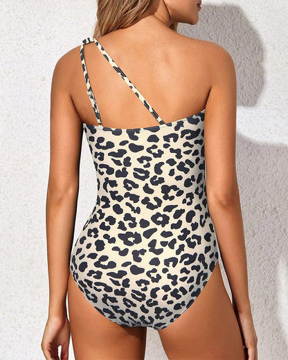 One-Shoulder Leopard Print Swimsuit