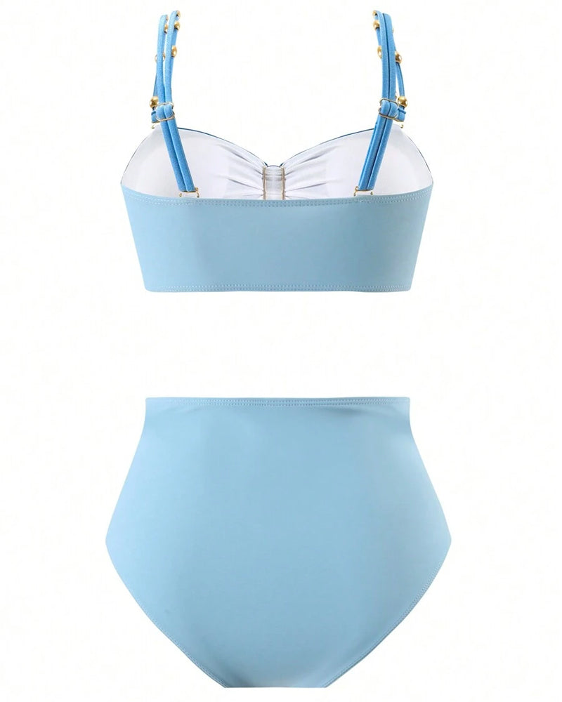 Contrast Color Metal Decorative Buckle Sexy Bikini