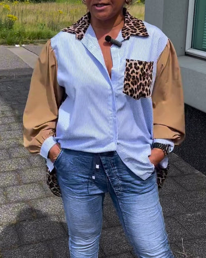 Leopard print lapel casual shirt blouses & shirts spring