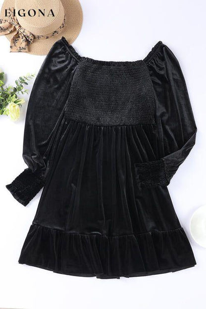 Square Neck Smocked Ruffle Hem Dress clothes Ship From Overseas SYNZ