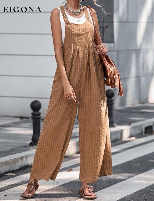 Texture Buttoned Wide Leg Overalls Camel clothes Ship From Overseas SYNZ