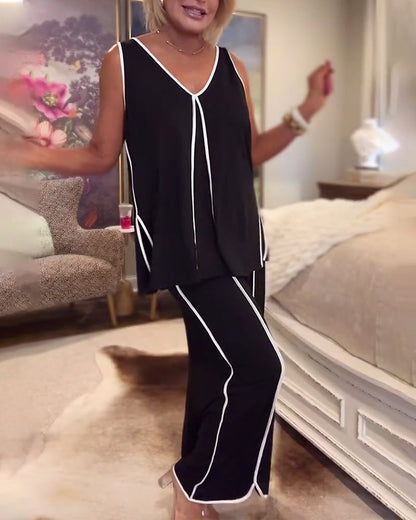 Casual Temperament Sleeveless V-neck Two-piece Sets