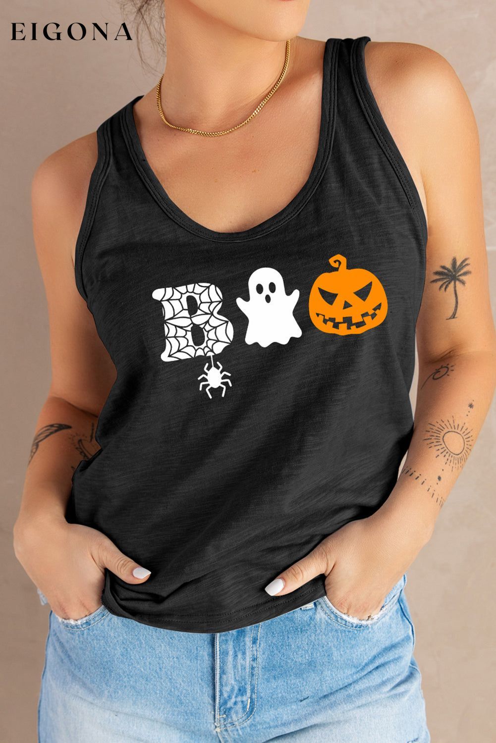 Round Neck BOO Graphic Tank Top clothes Ship From Overseas SYNZ trend