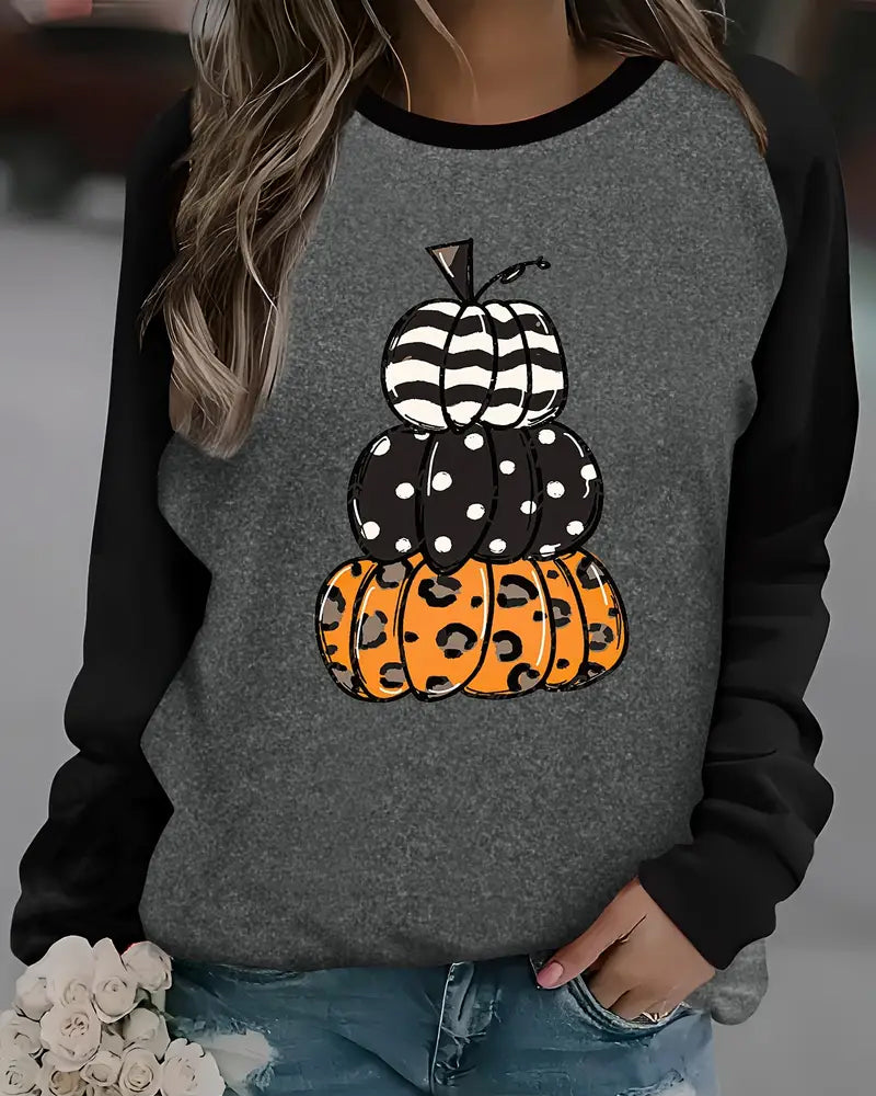 Long sleeve crewneck casual pumpkin print Tee 2024 f/w Sweatshirts thanksgiving