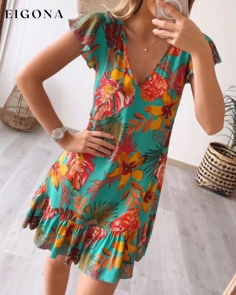 Ruffled sleeves deep V dress casual dresses summer