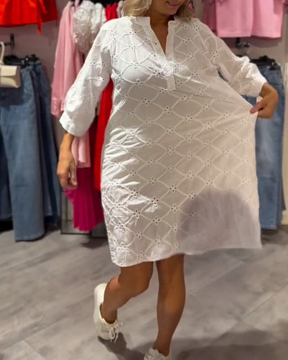 Long Sleeve Hollow Flower Loose Dress