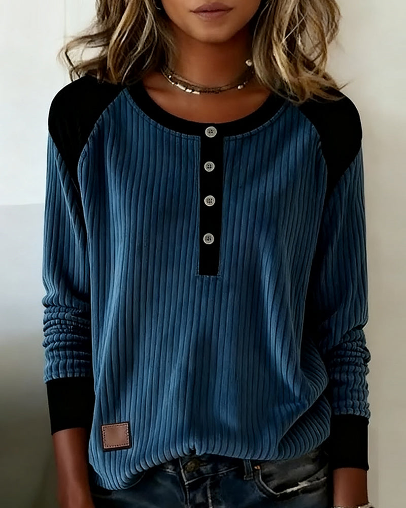 Round Neck Long Sleeve Casual Top