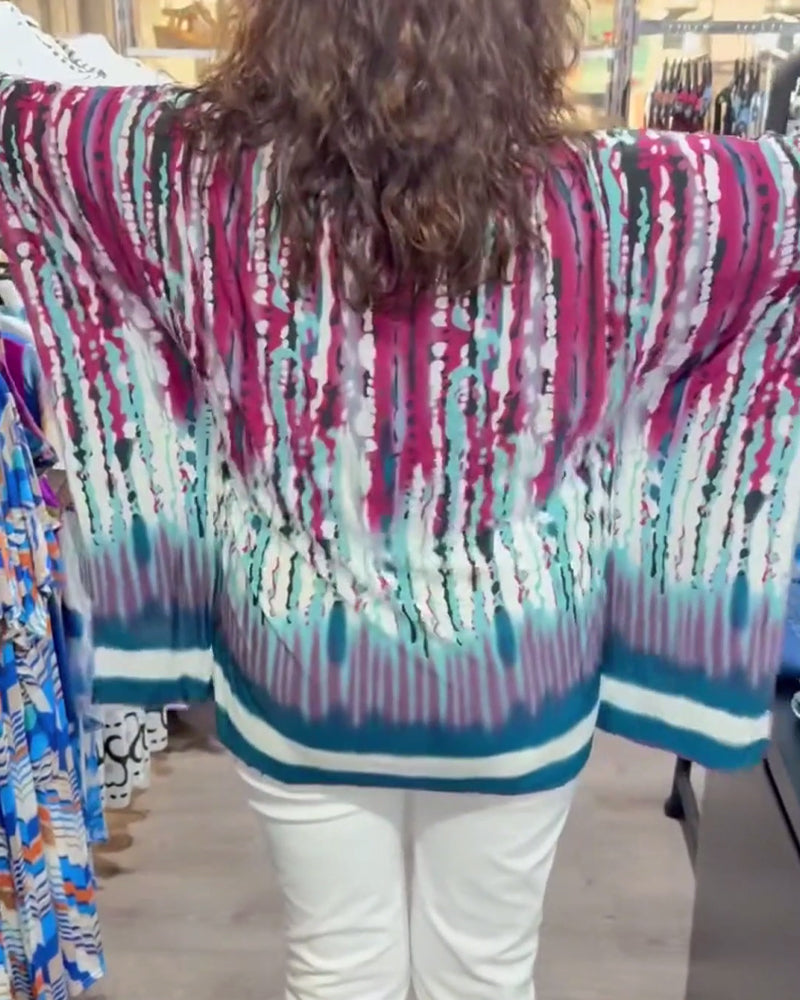 Tie-Dye V-Neck Zip-Front Batwing Top