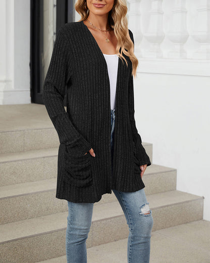 Casual solid color pocket long sleeve cardigan 2024 f/w cardigans spring