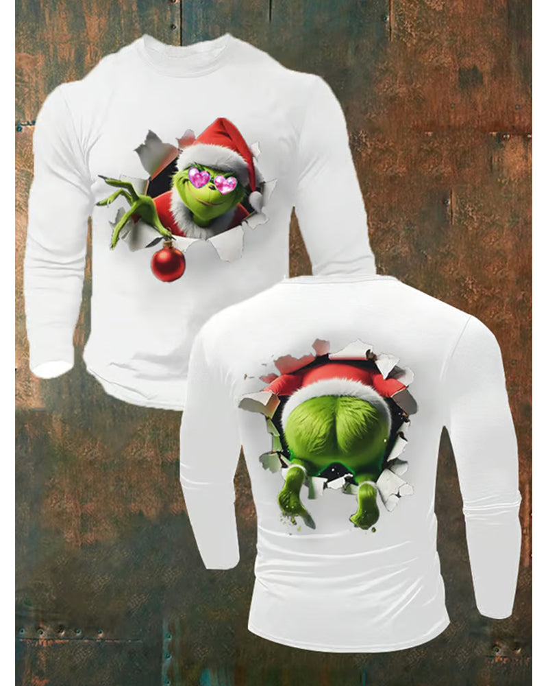 Men's Funny Christmas Classic Character Breakthrough Print Casual Long-Sleeve T-Shirt 2024 f/w blouses & shirts man Christmas Christmas & Grinch Men's Christmas