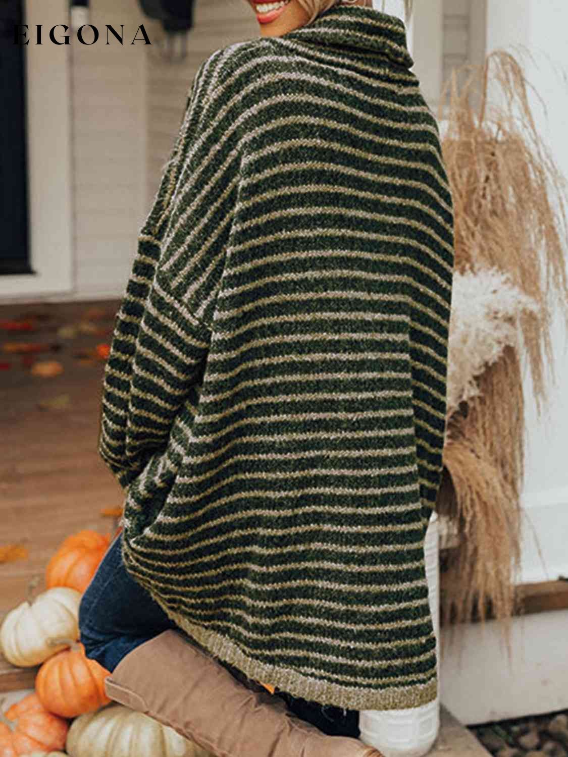 Striped Turtleneck Sweater with Pockets A@Y@M clothes Ship From Overseas Shipping Delay 09/29/2023 - 10/04/2023 sweater sweaters
