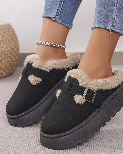 Thick-soled plush buckle warm slippers slippers