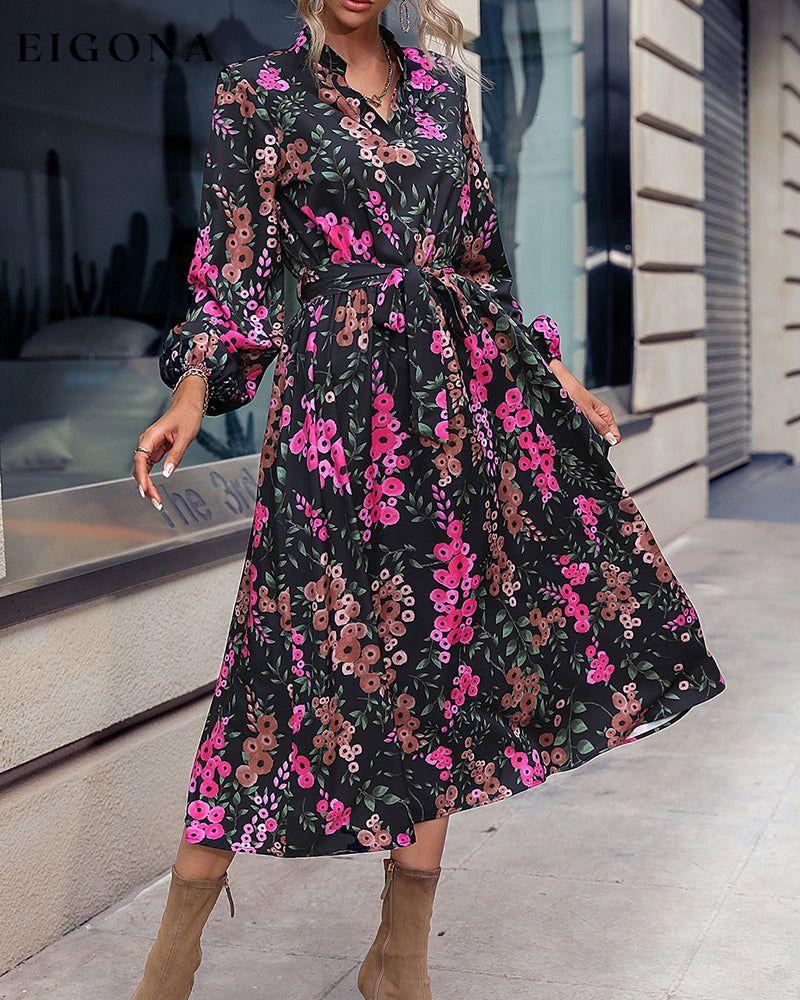 Floral Printed V Neck Dress Black 2023 f/w 23BF casual dresses Clothes Dresses spring