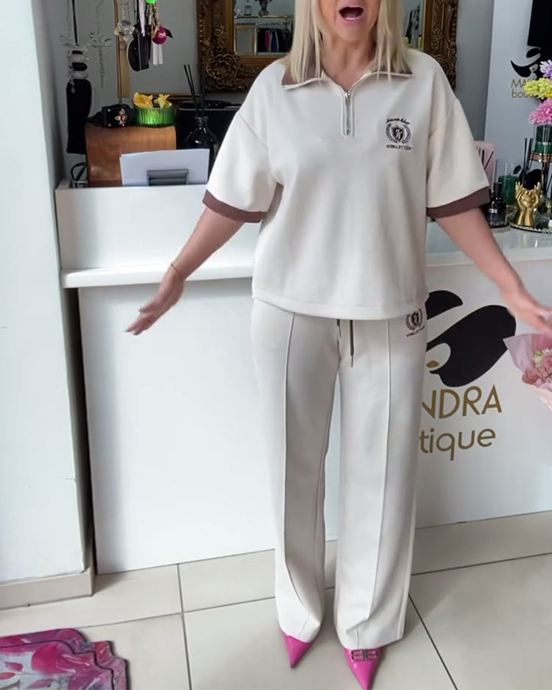 Casual Polo Contrast Color Sports Suit