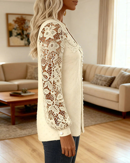 Lantern Sleeve Lace Crochet Blouse