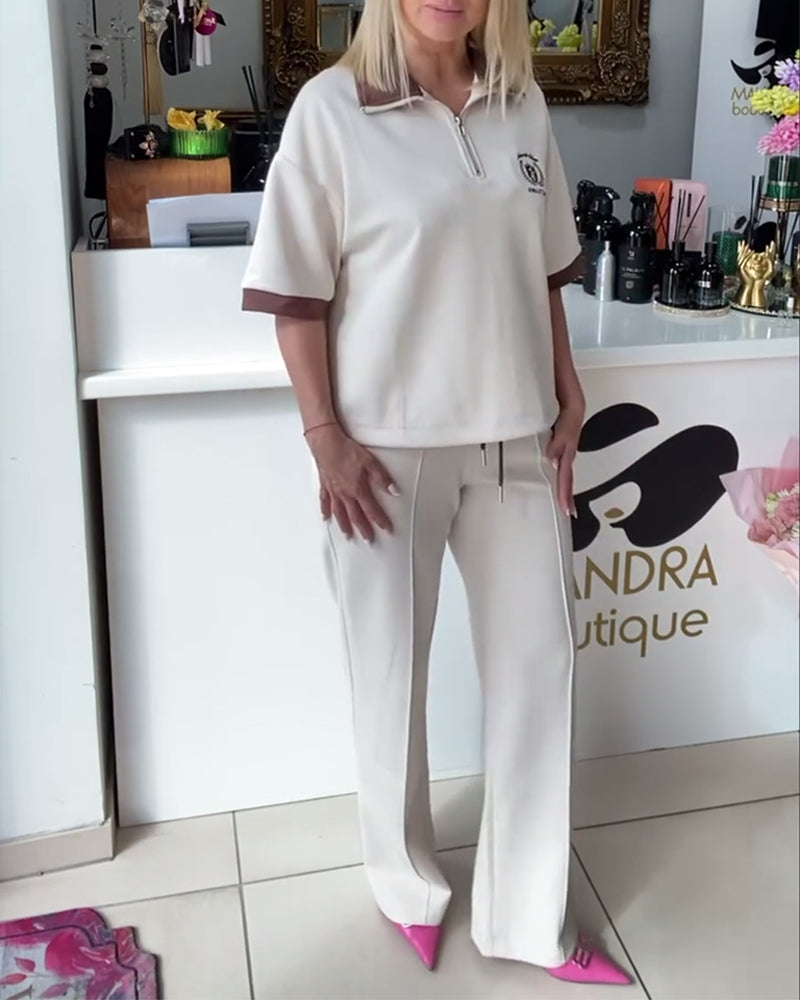 Casual Polo Contrast Color Sports Suit