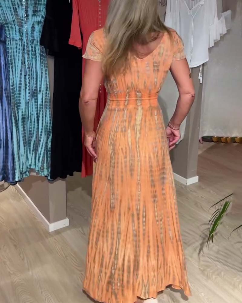 V-Neck Tie-Dye Short-Sleeved Dress