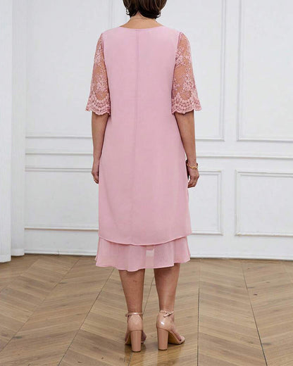 Fashionable And Elegant Lace Mid-Length Sleeve Dress