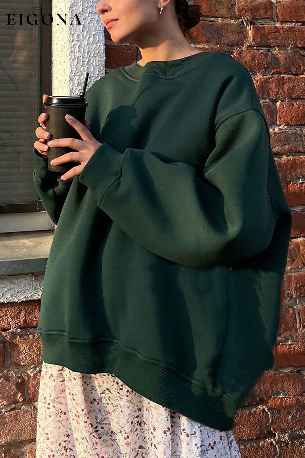 Oversize Round Neck Dropped Shoulder Sweatshirt Green clothes Ship From Overseas Shipping Delay 09/29/2023 - 10/03/2023 trend X.L.J