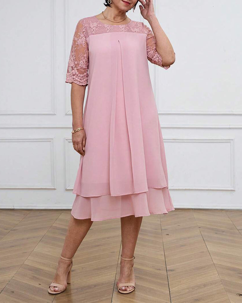 Fashionable And Elegant Lace Mid-Length Sleeve Dress