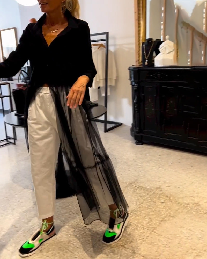 Modisches, fließendes Mesh-Longshirt