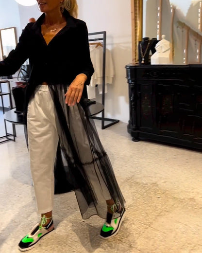 Modisches, fließendes Mesh-Longshirt