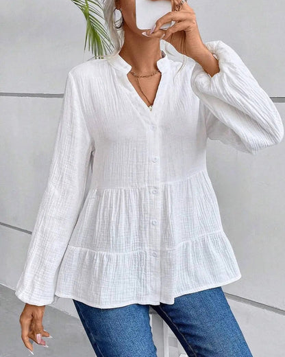 Lantern Sleeve Ruffle Hem Smock Blouse blouses & shirts spring summer