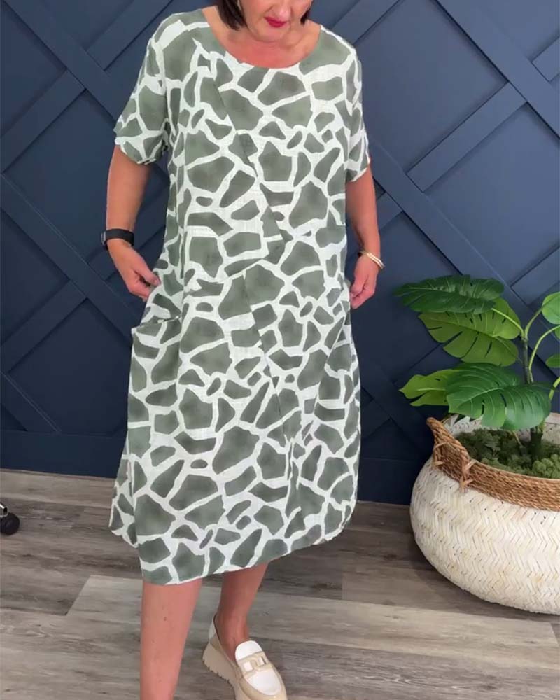 Giraffe print crew neck casual dress casual dresses summer