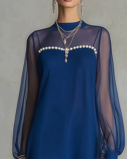 Long-Sleeved Pearl-Embellished Dress