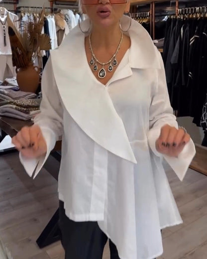 Camisa de cor sólida com lapela irregular