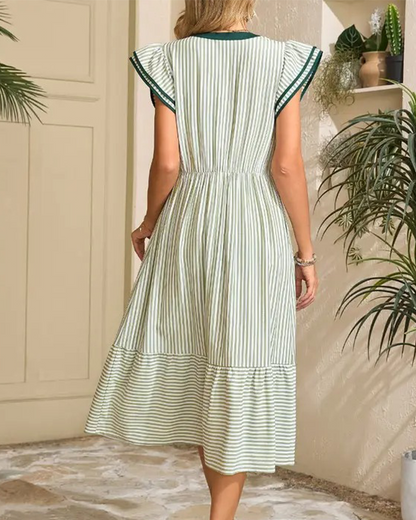 Striped Double Ruffle Short Sleeve Dress
