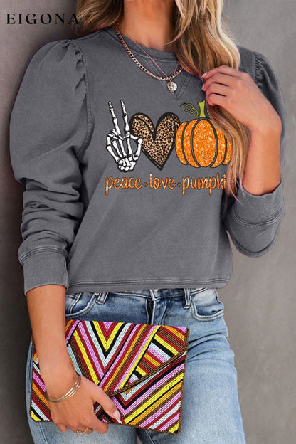 PEACE LOVE PUMPKIN Graphic Puff Sleeve Sweatshirt Charcoal clothes Ship From Overseas SYNZ trend