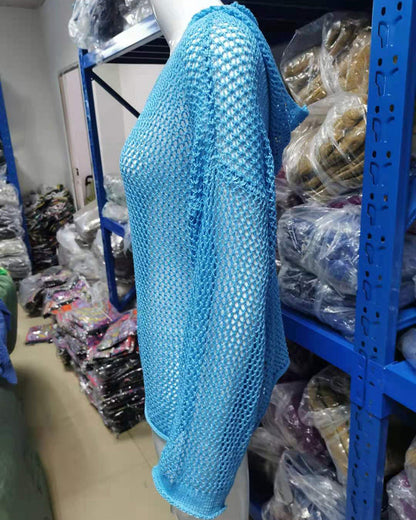 Dames Crochet Hollow Out Hooded Long Sleeve Tops