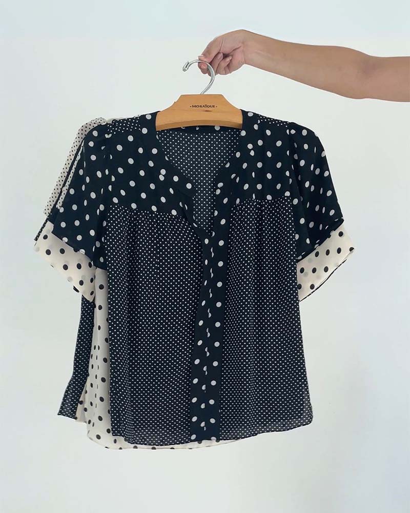 Polka dot print casual short sleeve top 202466 blouses & shirts summer