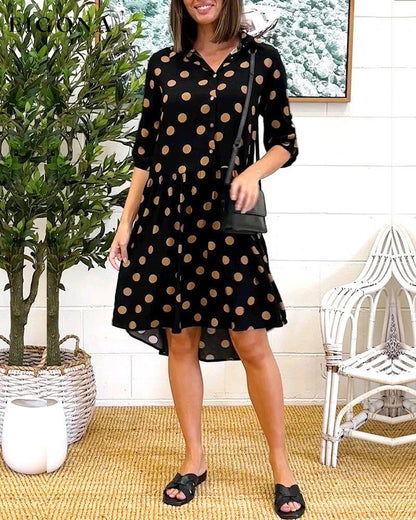 Buttoned polka dot print dress casual dress spring summer vacation dresses