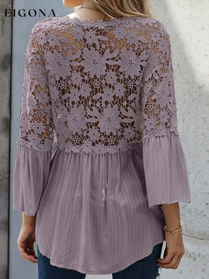 Lace Shirt Long Sleeve Solid Deep V Pullover Chiffon Shirt cotton linens