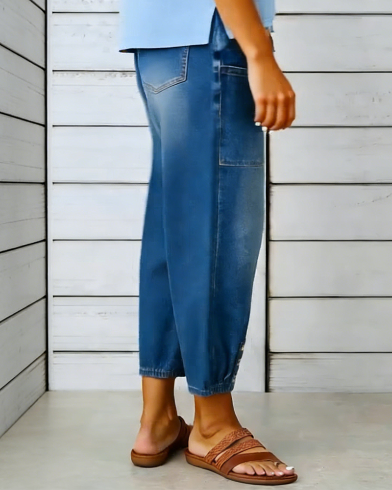 Elastic Waist Multi-Pocket Jogger Jeans