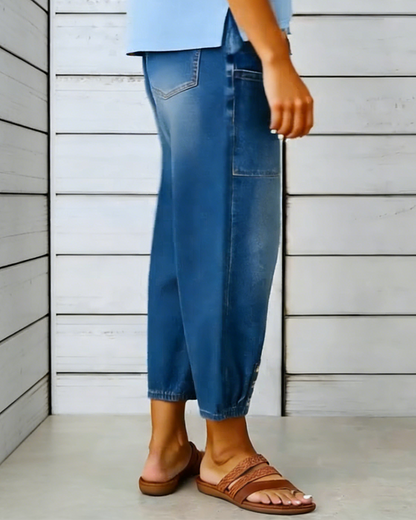 Elastic Waist Multi-Pocket Jogger Jeans