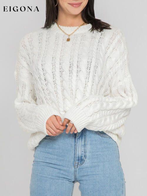 Openwork Round Sleeve Cable-Knit Sweater clothes Ship From Overseas sweater sweaters Sweatshirt X.W