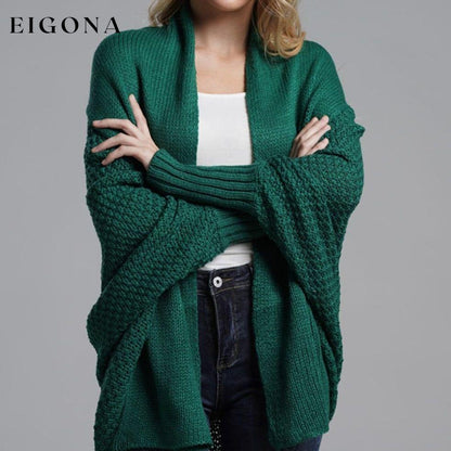 Double Take Sleeve Open Front Ribbed Trim Longline Cardigan cardigan cardigans clothes Double Take Ship From Overseas sweaters