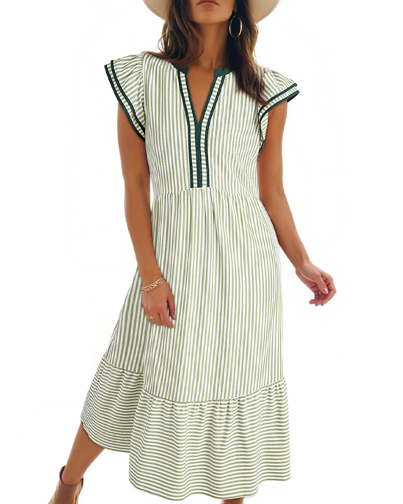 Striped Double Ruffle Short Sleeve Dress